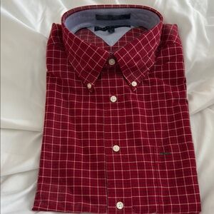 NWT Tommy Hilfiger button shirt, red blue and white shirt. LG button-down collar